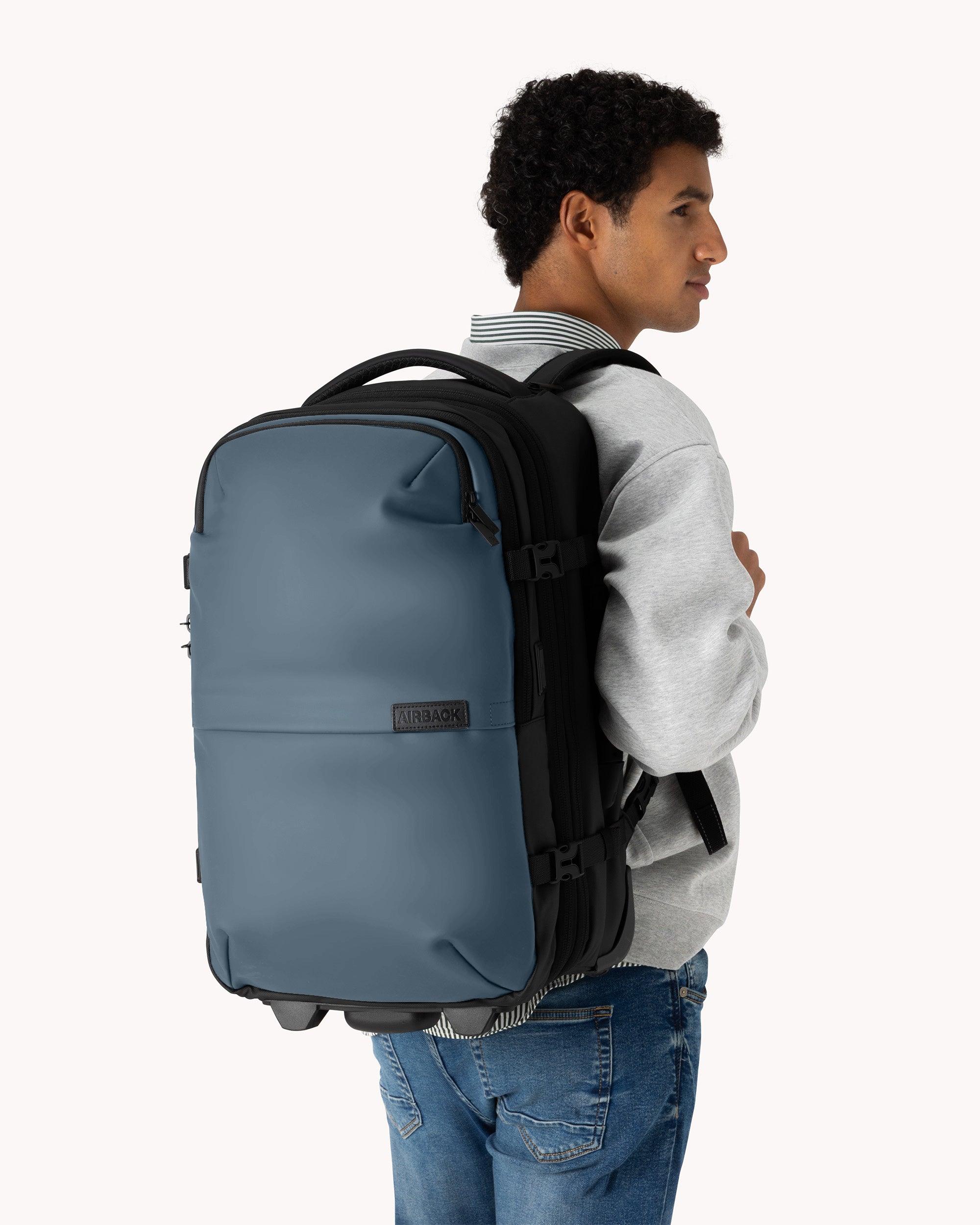 Carry-On Vacuum Backpack with Trolley (2-in-1) - Navy Blue
